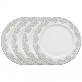 image of Denby Monsoon Filigree Silver Dinner Plates - 4 Piece Set