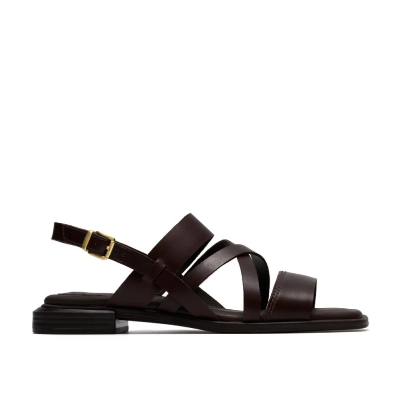 Image of Clarks Womens Ariany Strap Dark Brown Leather Flat Sandals Size: 5-Standard Fit Brown Female 5-Standard Fit