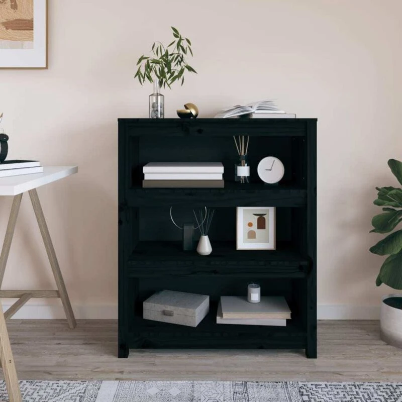 Image of Vidaxl Book Cabinet Black 80X35X97cm Solid Wood Pine, Black 821683