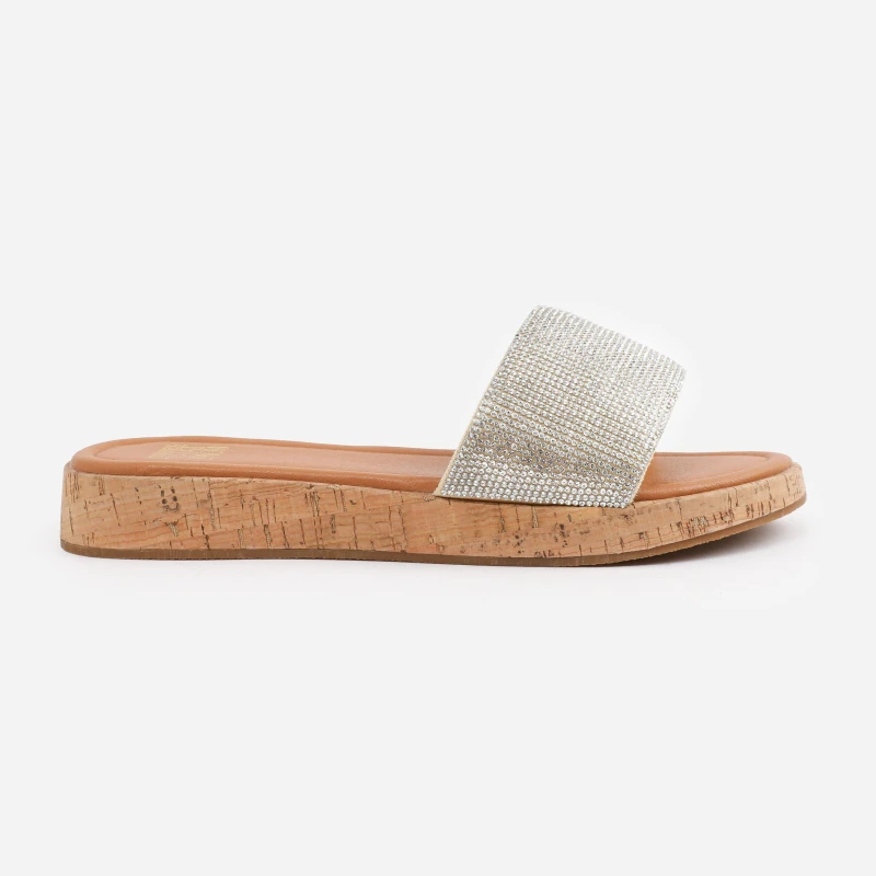 Image of Where's That From 'Shia' Flatform Sliders With Diamante Detail Nude