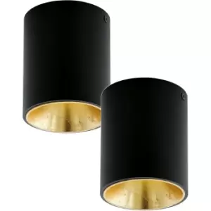 Image of 2 PACK Wall / Ceiling Light Black & Gold Round Downlight 3.3W Built in LED