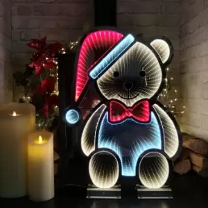 image of 60cm LED Infinity Christmas Light Teddy with Hat & Bow-tie Decorations with Metal Stand