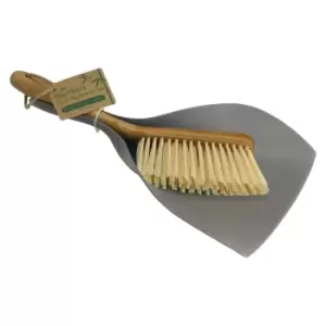 image of JVL Bamboo Dustpan And Brush Set - Brown/Grey