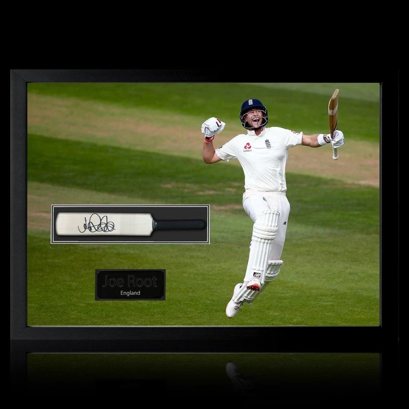 Image of The Fan Cave Joe Root Signed Mini Cricket Bat Iconic Frame 2 White unisex 690mm x 48