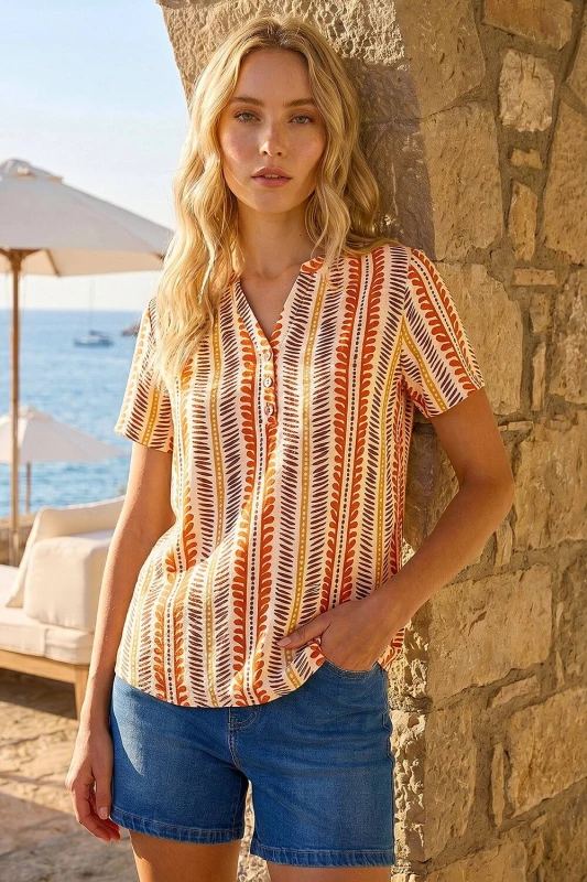 Image of Roman Womens Abstract Stripe Print Tunic Top in Orange Size: 10 Orange Female 10