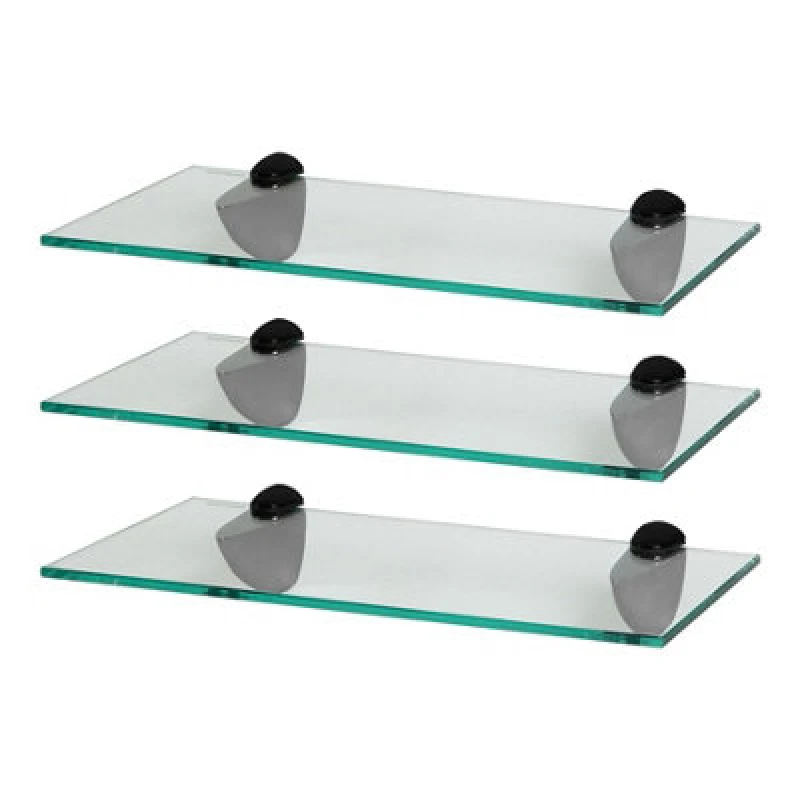 Image of Harbour Housewares 3X Floating Glass Shelves - 40Cm - Black Brackets - Bathroom Shower Storage Vanity Display Unit Shelf