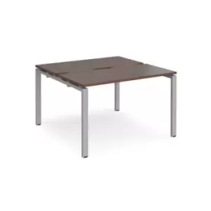 Image of Bench Desk 2 Person Starter Rectangular Desks 1200mm Walnut Tops With Silver Frames 1200mm Depth Adapt