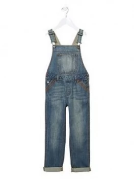 image of Fat Face Girls Denim Dungarees - Blue