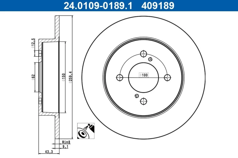 Image of Brake disc ATE 24.0109-0189.1