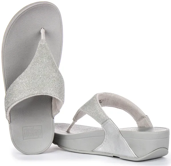 image of Fitflop Womens Lulu Shimmerlux Toe Post Sandals UK Size 4 (EU 37) SILVER FIT084-SILVER-4