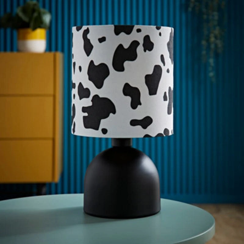 Image of ValueLights ValueLights Mileys Cow Print Drum Lamp Shade Matte Black Table Lamp Black One Size Unisex 5016529272359
