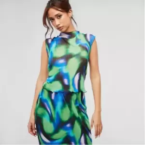 Image of Missguided Co Ord Abstract Print Sheer Plisse Top - Multi