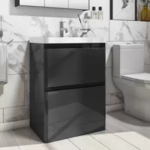 image of 600mm Dark Grey Freestanding Vanity Unit with Basin - Pendle