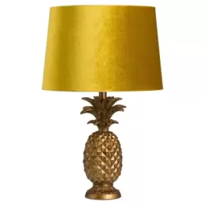 image of Antique Gold Pineapple Table Lamp With Mustard Velvet Shade