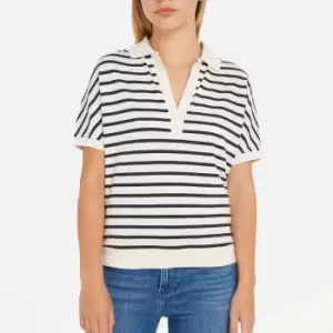 Image of Tommy Hilfiger Womens Relaxed Lyocell Short Sleeve Polo Top - Breton Stripe White/Desert Sky - L