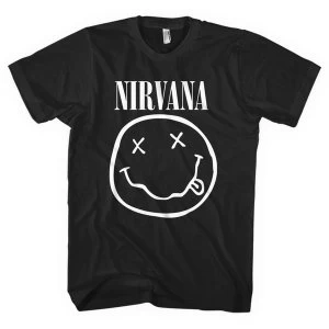 Image of Nirvana - White Smiley Unisex Large T-Shirt - Black