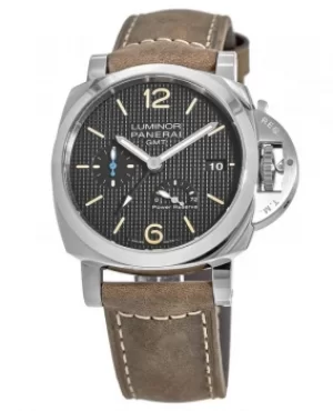 image of Panerai Luminor 1950 3 Days GMT Power Reserve Black Dial Brown Leather Mens Watch PAM01537 PAM01537