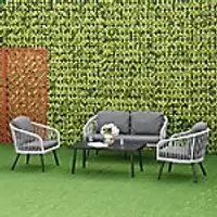 Image of OutSunny Rattan Sofa Set Grey 700 x 760 mm