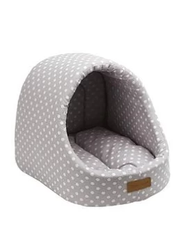 image of Happy Pet Little Rascals Pet Den Grey Spot 1) Fabric: First Class Upholstery 2) Inner pa