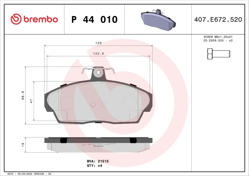 Image of BREMBO Brake pad set BREMBO P 44 010