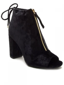 image of Qupid Chester velvet peep toe boot Black