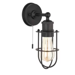 image of Matt Black Industrial Caged Bathroom Wall Light - IP44 Rated - Knurled Detailing