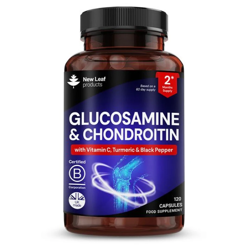 Image of New leaf health Glucosamine Sulphate & Chondroitin Capsules - Enriched with Vitamin C, Turmeric & Black Pepper Blue unisex