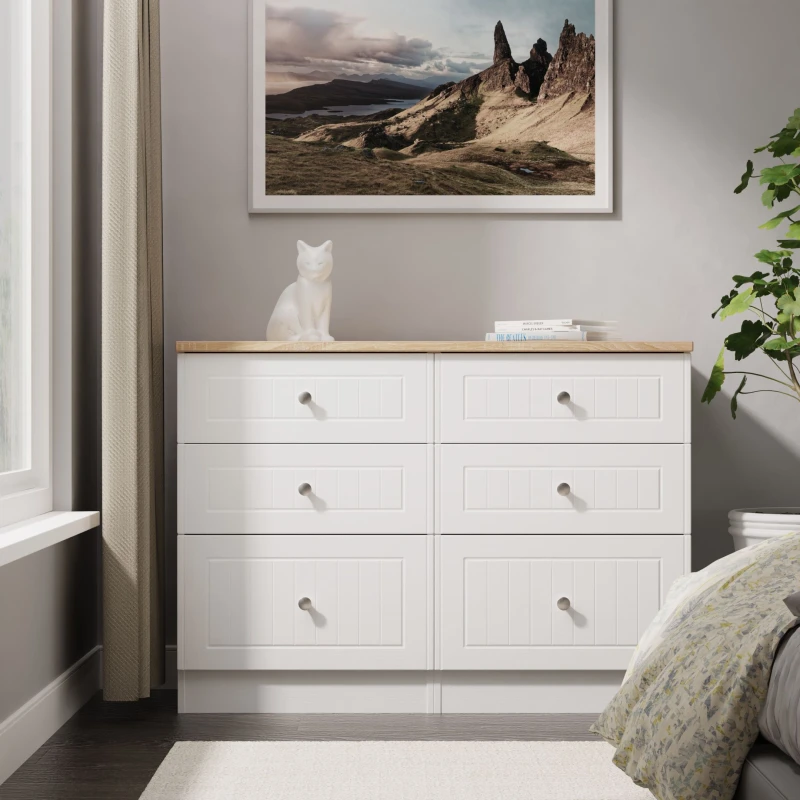 Image of Ready Assembled 2 U Norton 6 Drawer Wide Chest (Ready Assembled) in White Size: Large White Unisex Large