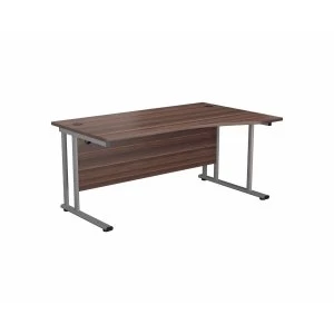 Image of TC Office Start Silver Cantilever Frame Right Hand Wave Desk 1600x1000mm, Dark Walnut
