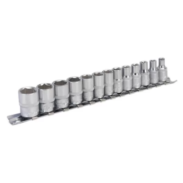 image of Genuine SEALEY AK2705 Socket Set 13pc 1/4Sq Drive 6pt WallDrive&#174; - Metric