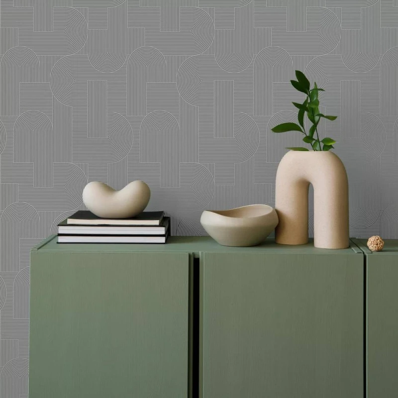 Image of Sublime Sublime Mindful Living Sand Grey Geometric Wallpaper Grey