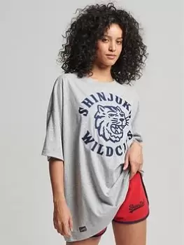 Image of Superdry Vintage Oversized Collegiate Tee - Grey, Size 10, Women