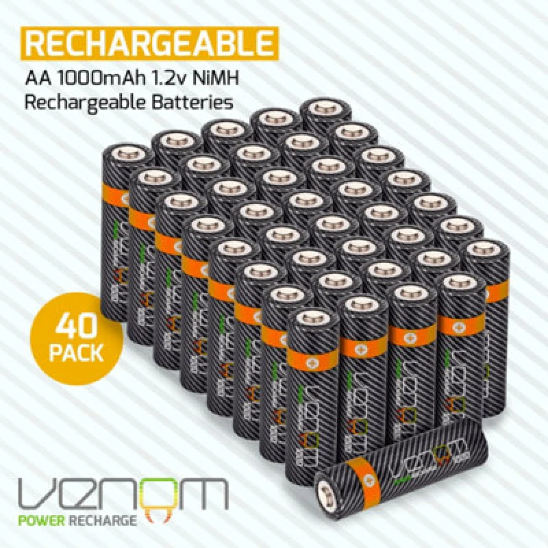 Image of Venom Rechargeable AA Batteries (1000mAh) - 40 Pack Black unisex