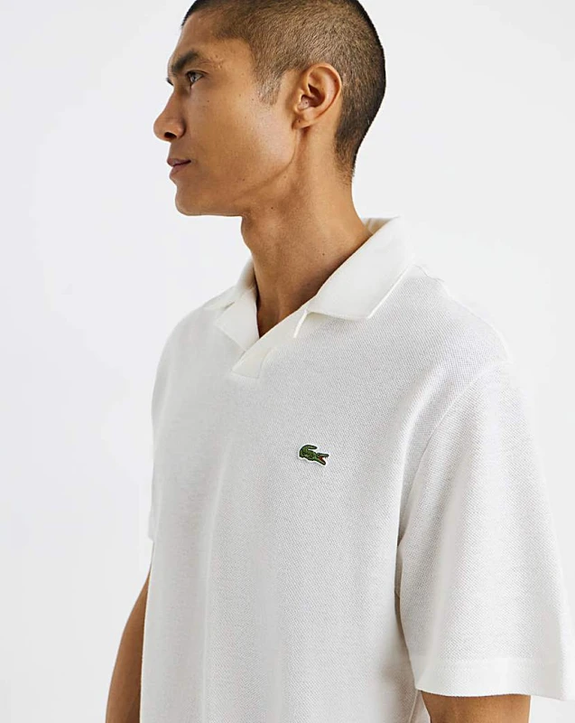 Image of Lacoste Lacoste Open Neck Linen Blend Polo White - Lacoste - Size: M40 White Male M40 LA35802