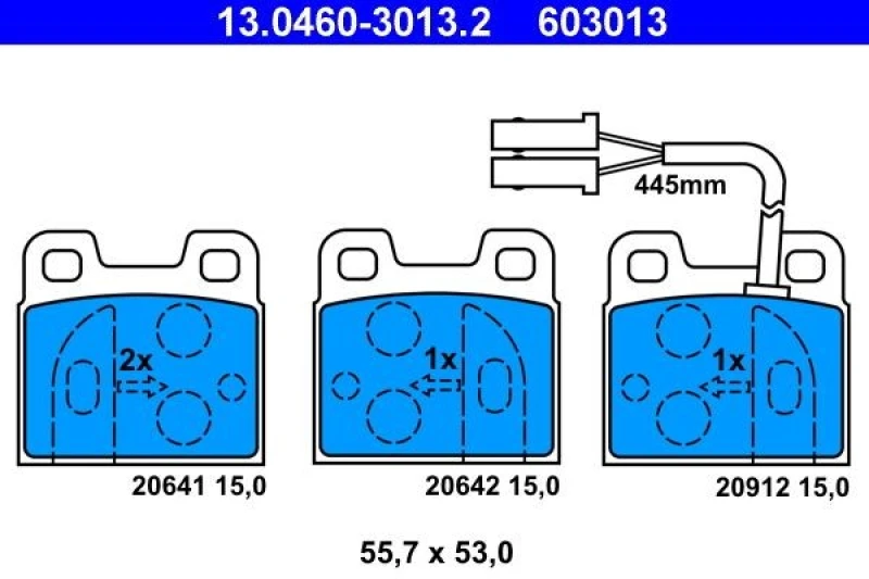 Image of ATE 13.0460-3013.2 Brake pad set incl. wear warning contact Brake Pad Set,disc brake (402)