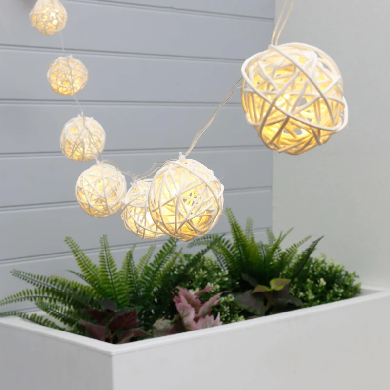 Image of Streetwize 2m Solar Wicker Ball LED String Lights (10 Piece) - Multi Multi One Size