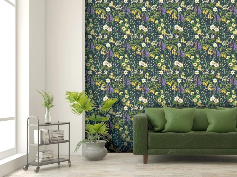 Image of RHS RHS Flower Medley Navy Wallpaper