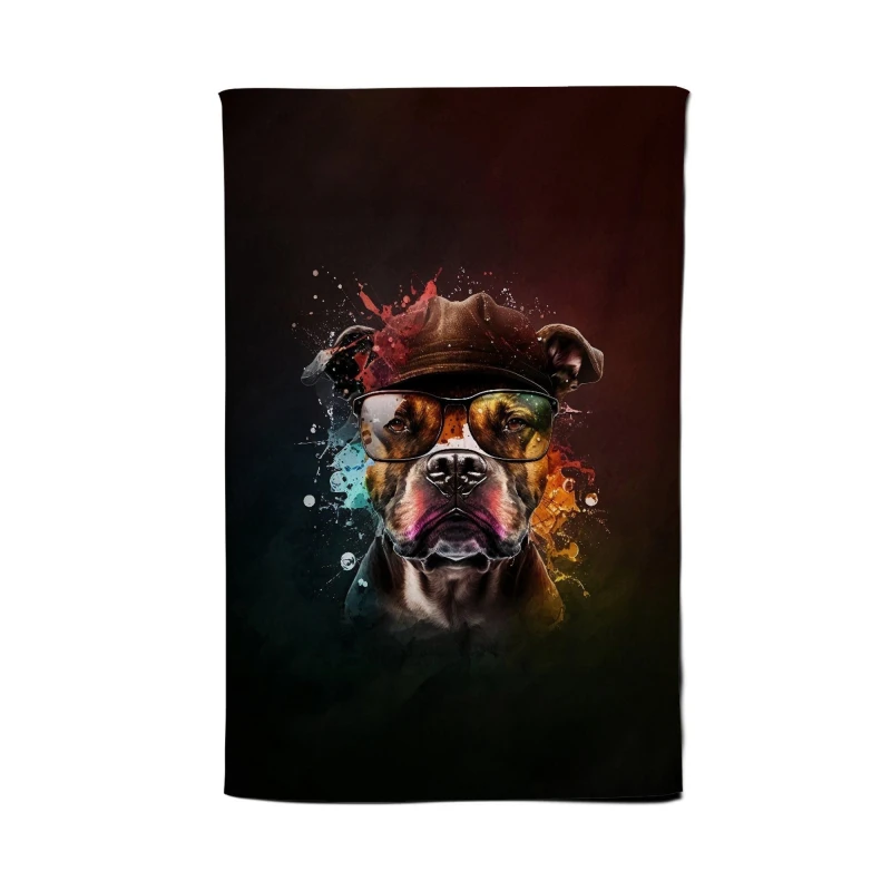 Image of Warren Reed - Designer Staffordshire Bull Terrier Dog With Glasses Splashart Tea Towel Multicolor Unisex