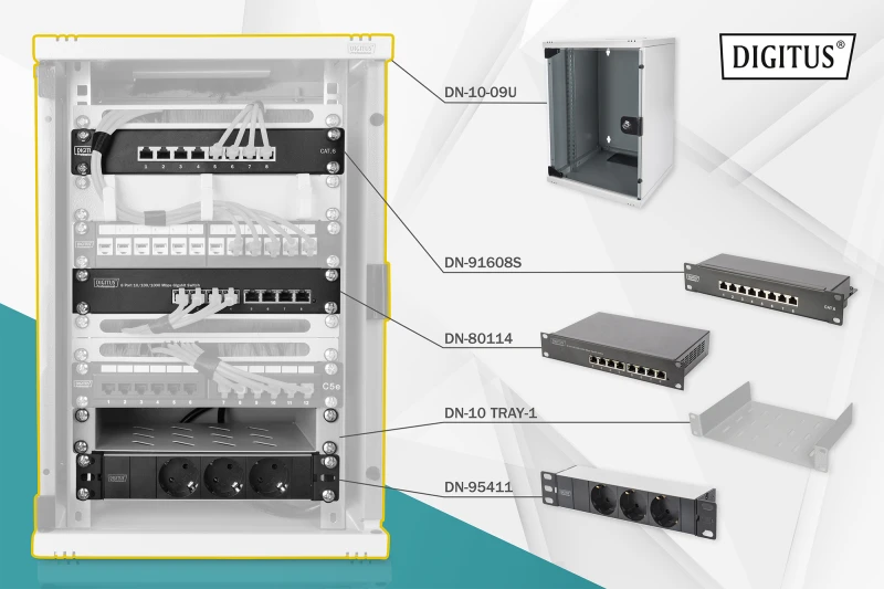 Image of Digitus Network Set - 254mm (10") - 9U. 312 x 300 mm (W xD)