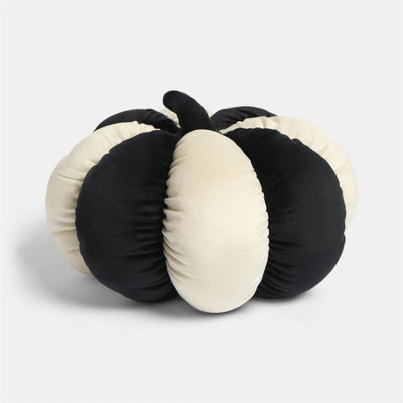 Image of OHS OHS Soft Velvet Stripe Pumpkin Shaped Scatter Cushion Decorative Pillow in White White One Size Unisex 5027434226702