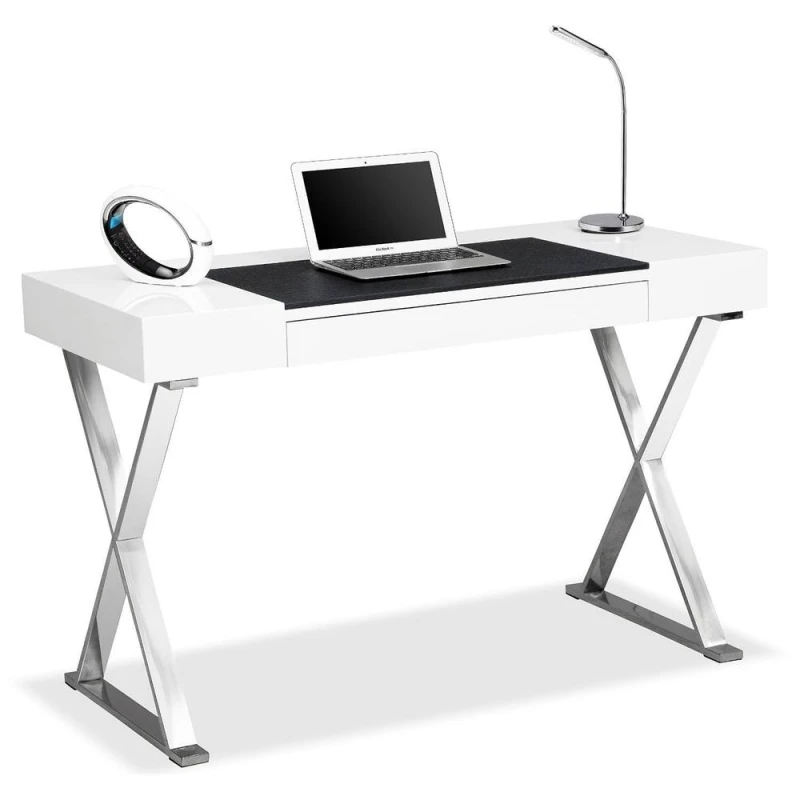 Image of Centurion Supports Adonis Gloss White And Chrome Ergonomic Home Office Luxury Computer Desk