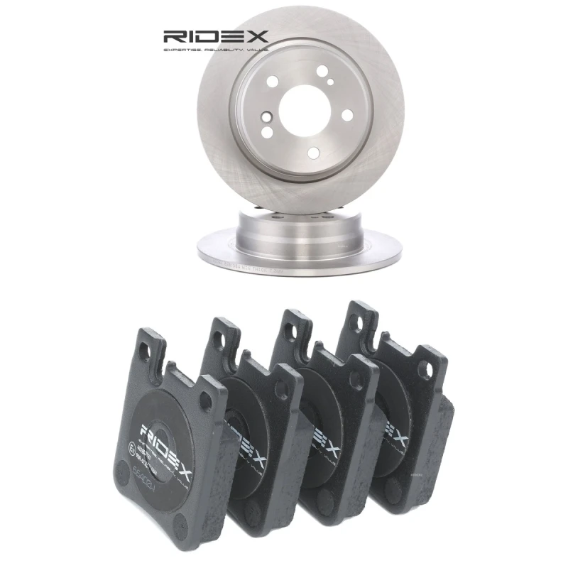 Image of RIDEX 3405B2370 Brake disc and pads set Rear Axle, Brake Disc Type: Solid, prepared for wear warning indicator Brake Set,disc brakes (3405)
