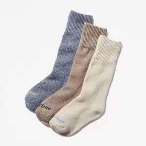 image of Timberland Three Pack Marled Crew Socks Gift Box For Her In Beige Beige, Size M