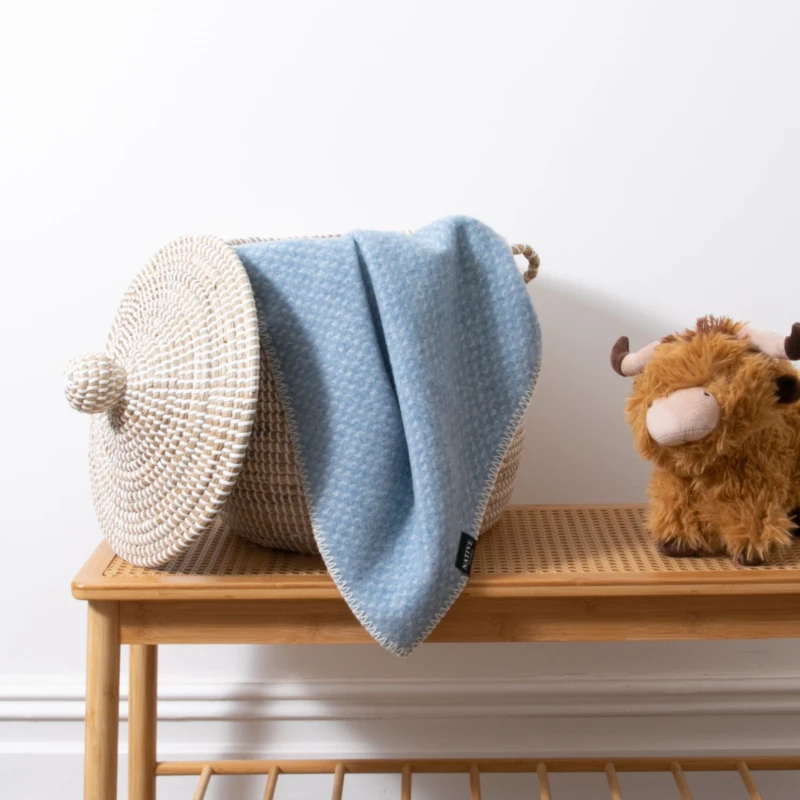 Image of Native Natural Hoop Pattern Baby Blue Wool Blanket Size: Small Blue Unisex Small