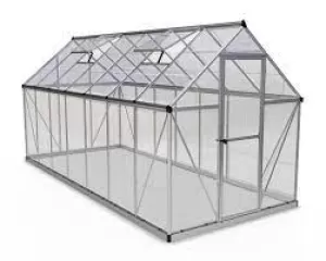 image of Palram 6 x 14ft Harmony Large Silver Aluminium Apex Long Greenhouse with Polycarbonate Panels