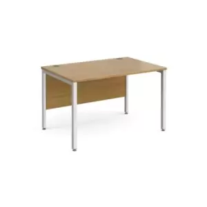 image of Office Desk 1200mm Rectangular Desk With Bench Leg Oak Tops With White Frames 800mm Depth Maestro 25