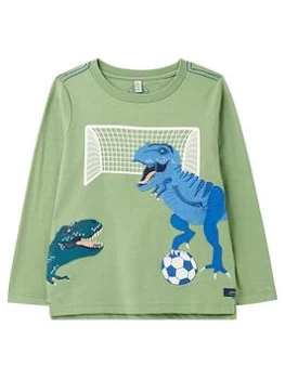 Image of Joules Boys Zipadee Dino Football Long Sleeve T-Shirt - Green, Size 5 Years