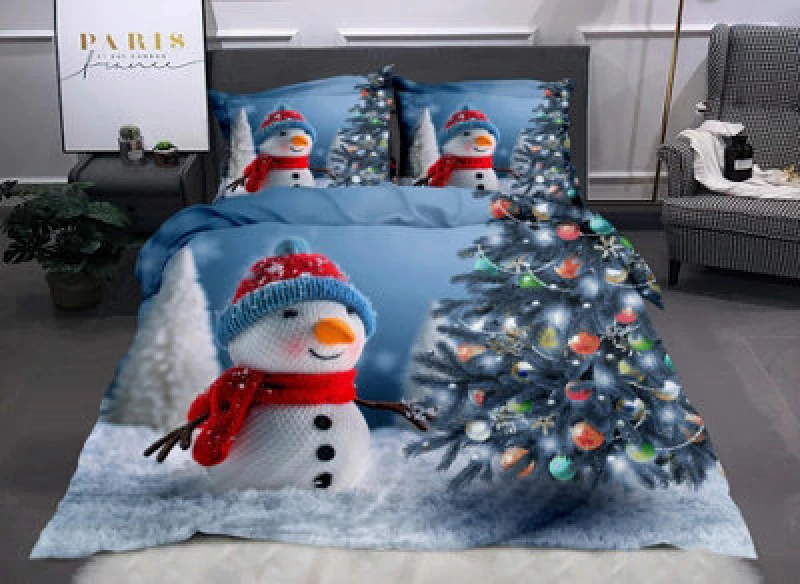 Image of Ezysleep Ezysleep Snowman Christmas Duvet Set in Blue Size: Single Blue Single Unisex 0753775273949