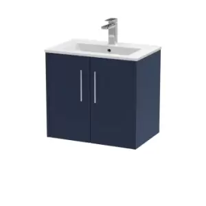 Hudson Reed Juno 600mm Wall Hung 2 Door Vanity & Minimalist Basin - Electric Blue