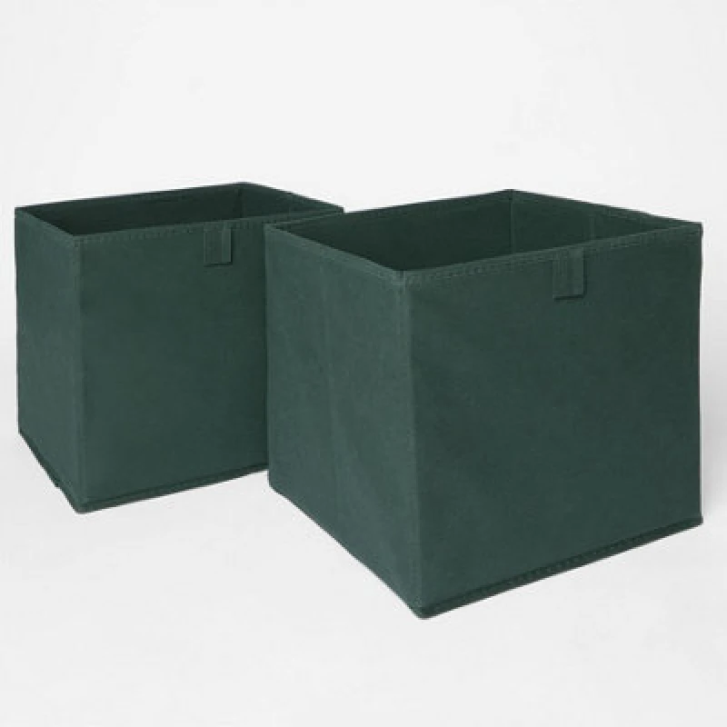 Image of OHS OHS Pack of 2 Plain Folding Cube Storage Boxes in Dark Green Dark Green One Size Unisex 5027434157464
